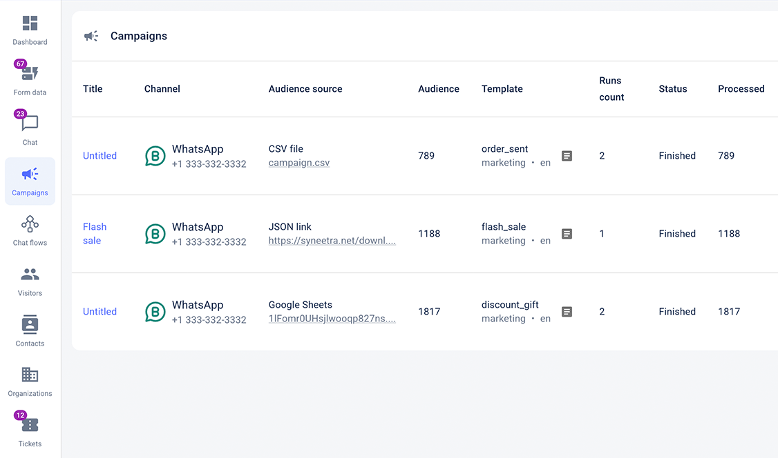 WhatsApp campaign audience builder mockup